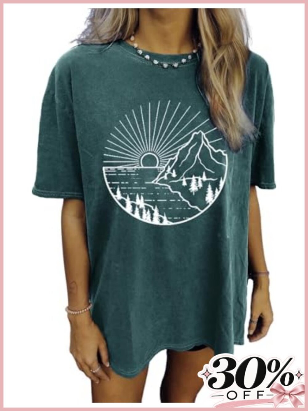 Oversized Women's Graphic Tee Wildflower Hiking Crew Neck Short Sleeve Cotton